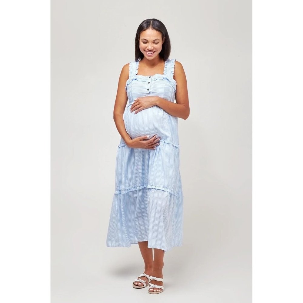 Nom Maternity Emma During + After Maxi Tank Dress - Sky Stripe - Sz. M